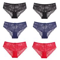Moteriški medvilniniai kelnaitės M-2XL Moteriški patchwork nėriniuoti apatiniai seksualių žemu liemeniu kelnaičių moteriški patogūs apatiniai 6 vnt./rinkinys M gray