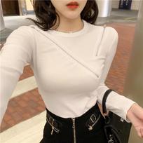 Women Black T-shirts Zipper Hollow Out Tees Long Sleeve Fashion Lady Tops Design T-shirts L balta