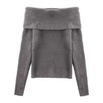 Fashion Elegant One-word Collar Off-shoulder Pullover Sweater Women's Spring Autumn Inner Casual Simple Long Sleeved Bottoming Knitted Slim Fit Top one size pilka spalva