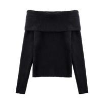 Fashion Elegant One-word Collar Off-shoulder Pullover Sweater Women's Spring Autumn Inner Casual Simple Long Sleeved Bottoming Knitted Slim Fit Top one size juoda