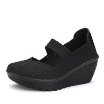 Moterų Batai Plokštuma Vasariniai Pinti Sportbačiai Vaikščiojimui Moteriški Laisvalaikio Mokasinai 5CM Aukštos Kokybės Tenis Moterims Zapatos De Mujer 39 black
