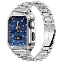 Klasikinis prabangus dirželis+dėklas Apple Watch Ultra 2 juostai 49mm 44mm 45mm 41 40mm Apsauginis dangtelis Nerūdijančio plieno Iwatch Series 9 8 7 SE 6 5 4 49MM gray
