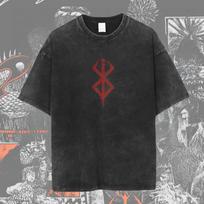 Berserk oficialiai licencijuoti marškinėliai, senovinio plovimo anime grafikos marškinėliai, Y2K retro estetika kasdieniam dėvėjimui, Otaku 3XL gray