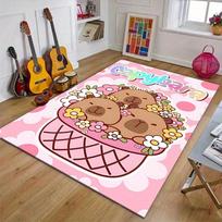 Mielas Kapibaros Animacinis Kilimėlis - Laimingos Širdelės Raštas Namų Dekoras Vaikų Kambariui Svetainei Žaismingas Gyvūno Dizainas 50X80CM beige