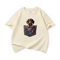 Medvilniniai marškinėliai vaikams Žaismingas takso šuo Kišenės spaudinys Apvalus kaklas Trumpomis rankovėmis T-shirt Laisvalaikio berniukų mergaičių vasaros viršutiniai drabužiai 160 black