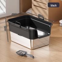 Odor-Proof Stainless Steel Enclosed Cat Litter Box with Anti-Splash Top Entry Includes Litter Scoop and Non-Slip Mat black