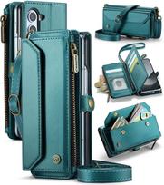 Case For Samsung Galaxy Z Fold 7 6 5 4 PU Leather Strap Zipper Card Holder Phone Wallet  Case Samsung Z Fold 6 žalia