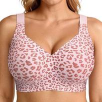 Didelio dydžio leopardinio rašto besiūlis belaidis liemenėlė su plačiomis petnešėlėmis optimaliam palaikymui 3XL beige