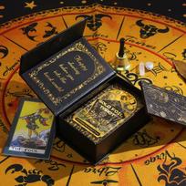 12x7cm Classic Wait Tarot Card Board Games Fortune Telling Black Gold Sun Tarot Card with Guidebook brown
