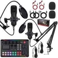 Dvigubo BM800 kondensatorinio mikrofono rinkinys su F998max tiesioginės garso plokšte, podcasting įrangos rinkinys, reguliuojamas žirklinis stovas juoda