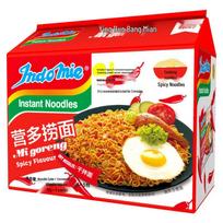Indonezietiški Indomie Mi Goreng greitai paruošiami kepti makaronai - Paruošta valgyti pakuotė