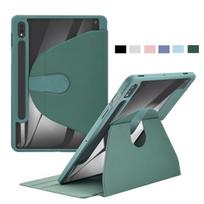 Hibridinis plonas dėklas, skirtas Samsung Galaxy Tab A7 A8 A9 plus S6 Lite S7 FE S8 S9 Plus 12,4 colio S8 Ultra, 360 laipsnių besisukantis dangtelis su pieštuko laikikliu Galaxy Tab S7 FE tamsiai žalia spalva
