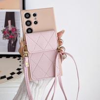 Piniginės dėklas, skirtas Xiaomi Redmi A3 13C 12 12C 10 Note 13 12 11 Pro Mi 13T 14 Stand Crossbody Lanyard dirželio dangtelis, skirtas Samsung S24 S23 Ultra A15 A25 A35 Xiaomi 13 rožinė