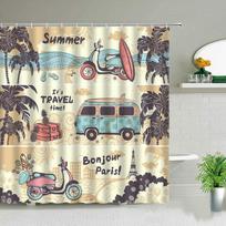 Vintažinės Vasaros Atostogos Retro Autobusas Kemperis Dušo Užuolaidos Banglentė Palmių Medis Vonios Kambario Namų Dekoras Vonių Užuolaida Su Kabliukais 35x70in-90x180cm