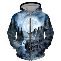 Pavasario rudens 3D vilko serijos spausdintas gobtuvas su užtrauktuku Vyriški Moterys Poros Megztinis su gobtuvu Striukė Laisvalaikio mados striukė 5XL gray