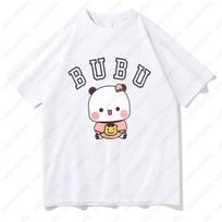 Kawaii Bubu Dudu Panda Lokas Grafiniai Marškinėliai Vasariniai Moteriški/Vyriški Medvilniniai T-shirtai Animacinis Mielas Spausdinimas Poros Marškinėliai Laisvalaikio Mergaičių Viršutiniai Drabužiai M beige
