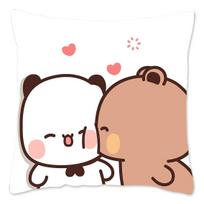 Bubu and Dudu Pillow Case Home Decoration Polyester Cushion Cover for Sofa Throw Pillow Cover Funny Cute Panda Bears Printing 16x16Inch beige