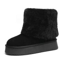 Snow boots, women's fur and fur integration, winter new fleece thickened cotton boots, flat soles, warm cotton shoes, women's middle weight 40 black