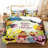 Happy Tree Friends Patalynės Komplektas Viengulis Twin Pilnas Queen King Dydžio Lovos Komplektas Suaugusiems Vaikų Miegamojo Antklodės Užvalkalų Rinkiniai Anime 150*200cm 3pcs beige