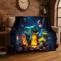 Mielas Pokemonas Pikaču Animacinis Flanelinis Antklodė Minkštas Šiltas Mėtomasis Antklodė Miegamajam Svetainei Lovai Kelionei Stovyklavimui Iškylai Vaikui 75x90cm blue