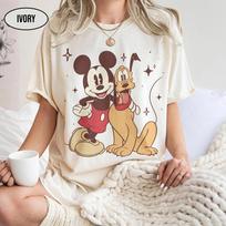 Didelio dydžio moteriški klasikiniai Disney Mickey ir draugų marškinėliai, marškinėliai kelionei į Disneylandą, grynos medvilnės gatvės stiliaus, oversized 3XL beige