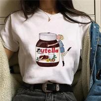 s Nutella spaudinio grafinis moteriškas marškinėlis Madingas Harajuku marškinėlis Mielas animacinis marškinėlis Korėjietiško stiliaus moteriškas mielas marškinėlis M white
