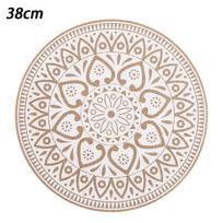 Boho Mandalos Apvalūs Padėkliukai Karščiui Atsparūs Lino-Medvilnės Stalo Padėkliukai Plaunami Neslystantys Valgomojo Dekoras (as the picture,1) beige