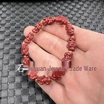 Cinnabar Pixiu Jade & Purple Gold Sand Couple Bracelet Set brown