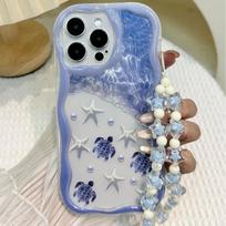 Vasarinis Vėžlys Jūriniai Elementai Bangų Krašto Telefono Dėklas Skirtas iPhone 17 16 15 14 13 12 11 Pro Max Plus 17E Skaidrus Karoliukų Girliandės Minkštas Dangtelis iPhone 16