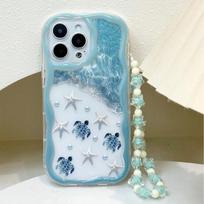 Vasarinis Vėžlys Jūriniai Elementai Bangų Krašto Telefono Dėklas Skirtas iPhone 17 16 15 14 13 12 11 Pro Max Plus 17E Skaidrus Karoliukų Girliandės Minkštas Dangtelis iPhone 16 Plus