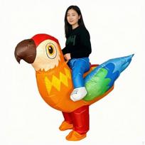 Pripučiamas kostiumas, pilno kūno kostiumas, pripučiamas su pūstuvu, suaugusiems, Helovynui, Riding Parrot blue