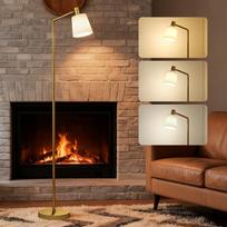 Dimmable LED Floor Lamp with 3 Color Temperatures 3000K-6500K Rotating Shade E27 Bulb White and Gold 45 x 21 x 148 cm
