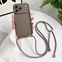 Prabangus dėklas telefonui IPhone 17 Pro Max 16 15 14 Plus 13 12 11 su dirželiu per petį, kameros apsauga, smūgiams atsparus dangtelis iPhone 13 ruda