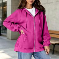 Women's Lined Full Zip Hoodie, Casual Hooded Sweatshirt for Fall Winter M pink