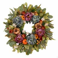 Hortenzijos ir bijūnų vainikas Gyvas rudens durų sezoninis Padėkos dienai 35CM black