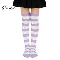 Autumn Winter Decorative Stockings Striped Thigh High Socks for Women Girls, Over The Knee Stockings, Fashion Contrast Color Soft Stretchy Long A gray