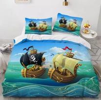 Pirato laivo patalynės užvalkalų komplektas Lovos puošmena Pirmasis pasirinkimas Dovana Tinka vaikams Berniukams Mergaitėms ir Suaugusiems Minkštas Šiltas Kvėpuojantis 155x200cm