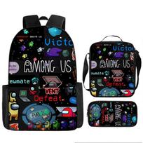 Among Us Animacinis Mokyklinis Kuprinės Rinkinys Vaikams - 17 Colių Oksfordo Audinio Dvigubo Dirželio Krepšys Su Pietų Maišeliu Pieštukinė 3-Piece Set 17 Backpack, Lunch Bag, Pencil Case black