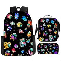 Among Us Animacinis Mokyklinis Kuprinės Rinkinys Vaikams - 17 Colių Oksfordo Audinio Dvigubo Dirželio Krepšys Su Pietų Maišeliu Pieštukinė 3-Piece Set 17 Backpack, Lunch Bag, Pencil Case