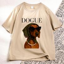 Juokingi taksų šunų marškinėliai moterims Sassy Weiner šunų mamai Marškinėliai Laisvalaikio apvaliu kaklu Spausdinti taksų marškinėliai Streetwear S beige