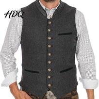Retro vienaeilis liemenė vyrams Oktoberfest liemenė Tradicinės kostiumo liemenė Su stovinčia apykakle Sagomis Užsegama Teminio vakarėlio liemenė Gilet Be rankovių XL tamsiai pilka spalva