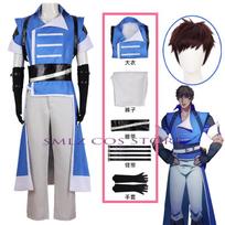 Richter Belmont Cosplay Anime Castlevania Nocturne Kostiumas Vienodas Apsiaustas Viršus Kelnės Pirštinė Perukas Kostiumas Šventės Vaidmenų Žaidimo Apranga Vyrams XXL blue