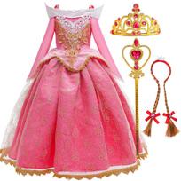 Mieganti gražuolė Aurora Princesės Suknelė Mergaitei Cosplay Nuogais Petukais Vaikų Dovanos Iškilmingas vakarėlis Mergaitei Kūdikio Plonų Nėrinių Suknelės Rinkinys 4T(tag 120) pink