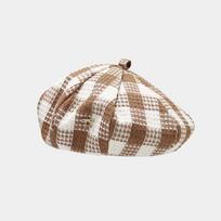 Women S Classic Plaid Beret With Bow Decoration Pumpkin Hat Casual Painter Hat One Size chaki