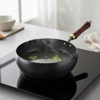 Carbon Steel Wok Induction Compatible Chinese Uncoated Kitchen Cookware for Home Cooks, 24CM gray