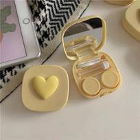 Pink Love trimatis su veidrodžio spalvos kontaktinių lęšių dėklas High Sense Girl Cute Macaron Color Ins Invisible Couple Box geltona