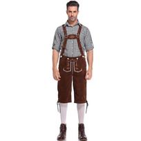 Vokiškas „Oktoberfest“ kostiumas, vyriškas „Bavarian Lederhosen“ trumpas „Beer Guy“ kostiumas 3XL kava/pilka