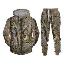 Rudens ir žiemos klevo lapai kamufliažiniai 3D sportiniai kostiumai su užtrauktuku Vyriški Lauko Žvejyba Stovyklavietės Medžioklės rinkiniai Unisex Streetwear Kostiumai L black
