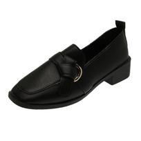 Britų stiliaus retro kvadratiniai pirštai Vidutinio kulno odiniai batai su storu kulnu Moteriški odiniai batai moteriški batai Vienviečiai batai Darbiniai batai 35 black
