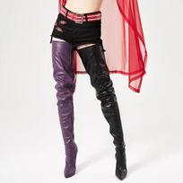 Seksualūs moteriški aukštakulniai batai per kelius mergaičių batai motociklo batai su užtrauktuku 37 black